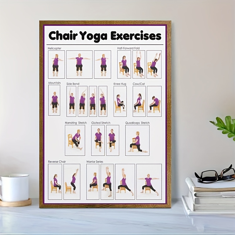 

1pc Chair Yoga Exercises Poster, Senior-friendly Yoga Poster, 12x18 Inch Aesthetic Canvas Print For Living Room, Bedroom, Yoga Studio Decor, Durable & Non-fading Wrapped Canvas Wall Art