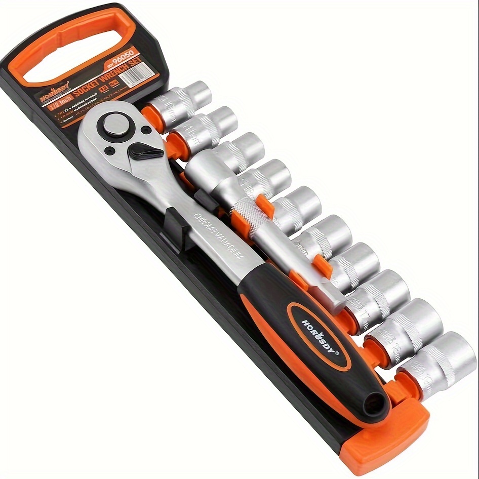 TEMU 12pcs 1/2" Ratchet Socket Wrench Set, Drive Socket Set, 10mm-19mm Sockets And, Quick Ratchet Handle And 12.5cm Extension Bar