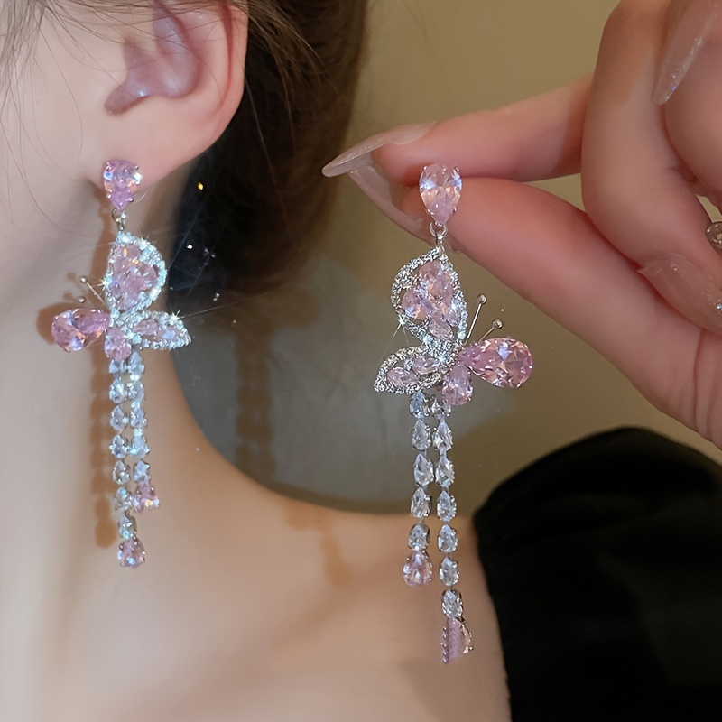 

1 Pair Of Female Earrings, Silver Needles, Zirconia, , Water , Long Tassel Earrings, Fashionable And Elegant Girls, Earrings, Sweet And Light Luxury Earrings