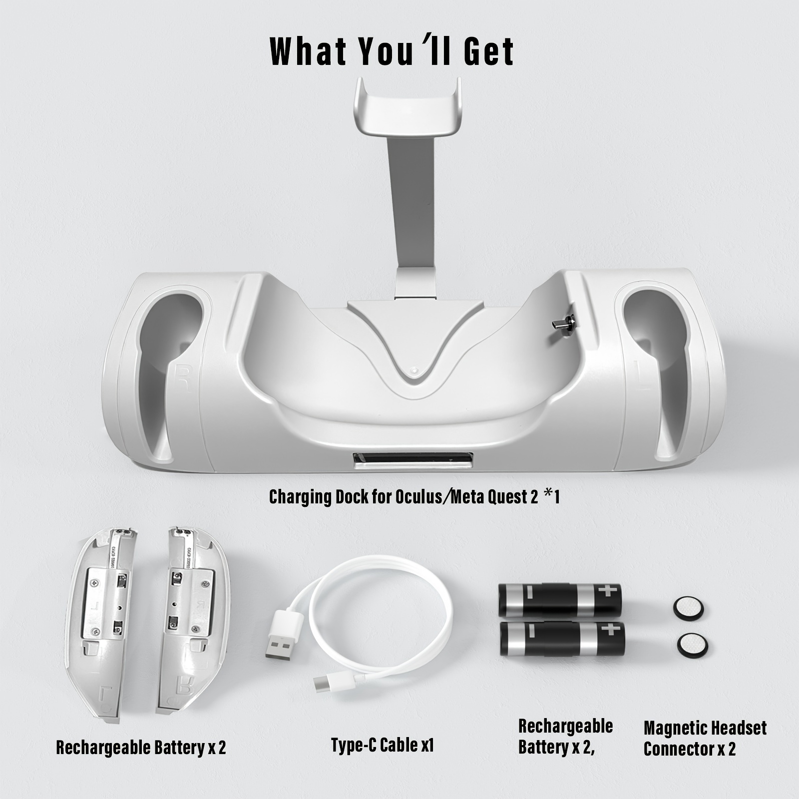 תחנת טעינה v-glow vr עבור   2, טעינה מהירה דוק usb type-c, מחבר 5v זכר לזכר, עם טעינה סימולטנית של הקסדה והבקר, סוללת ניקל, עבור אביזר טעינת vr פרטים 1