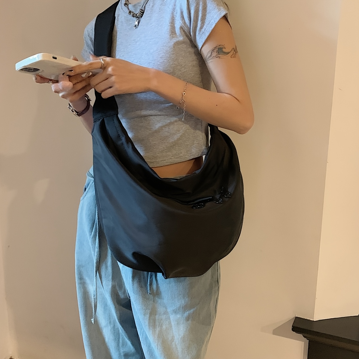 Women's Shoulder Bag, Solid Color Casual Minimalist Large Capacity Tote Bag
