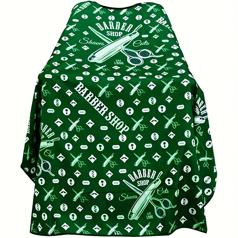 TEMU Mantellina da parrucchiere di qualit� professionale, tessuto verde qualit� con motivi per strumenti da parrucchiere, elastico regolabile,