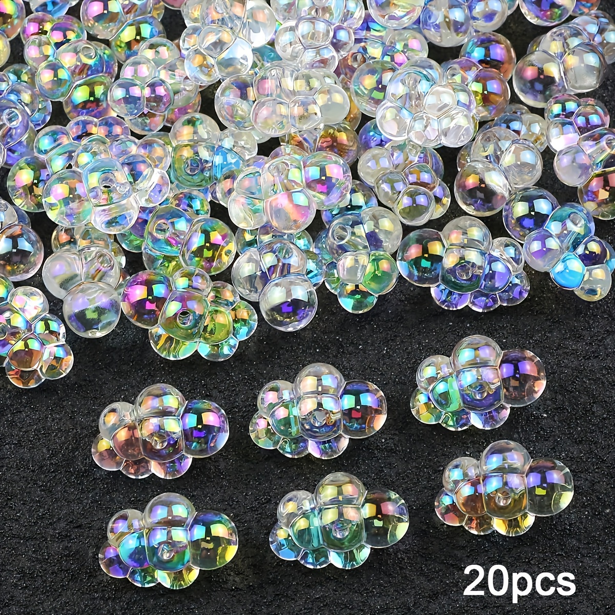 Image of 20pcs Of Transparent Colored Cloud Beads, Vibrant Acrylic Loose Beads, 18x25mm, Suitable For Making Jewelry Such As Necklaces, Bracelets, Phone Chains, And Pen Decorations