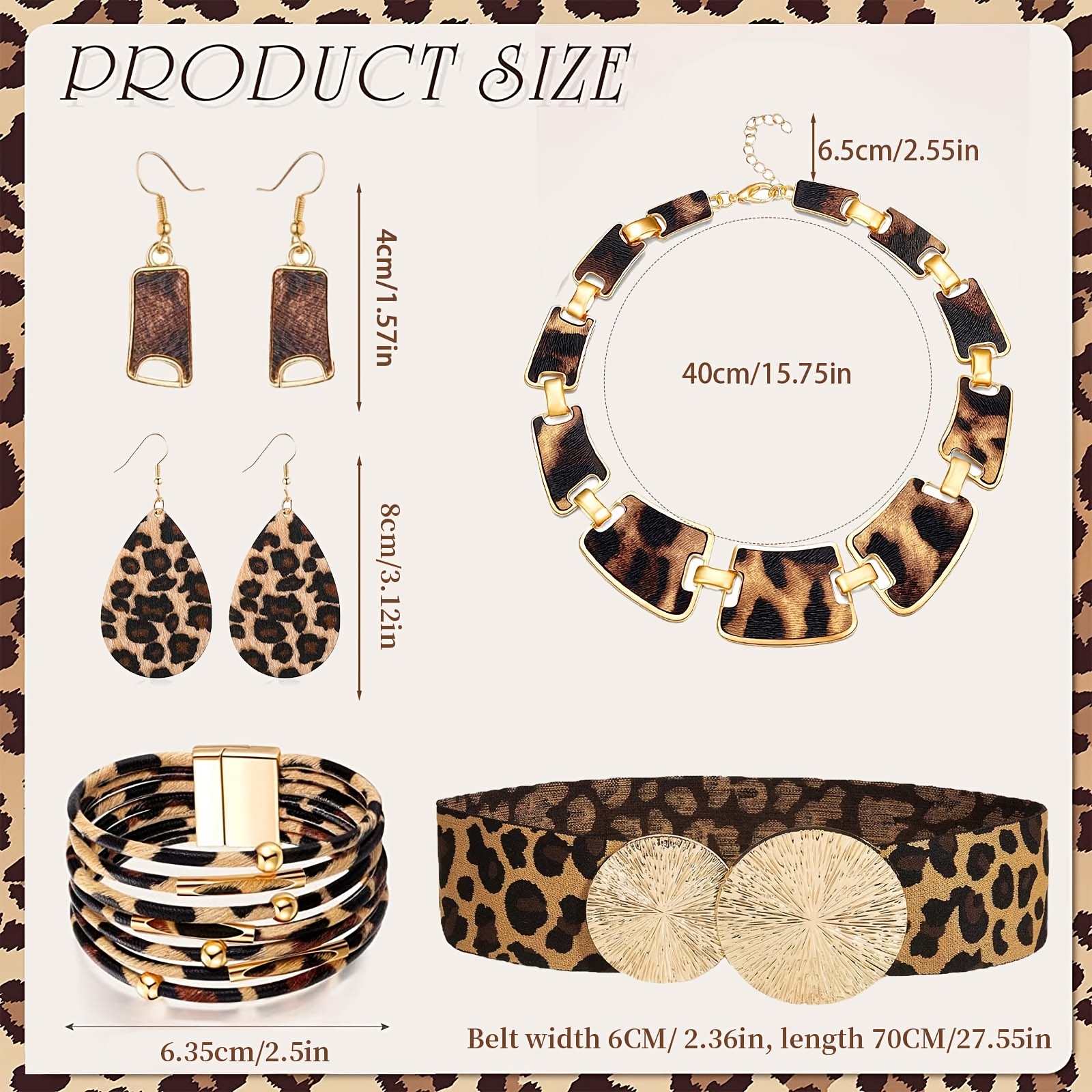 5pcs Leopard Print Jewelry Set for Women Sexy Street Style Plastic  Accessories with Tassel Necklace, Earrings, Bracelet, Clutch Purse  Versatile