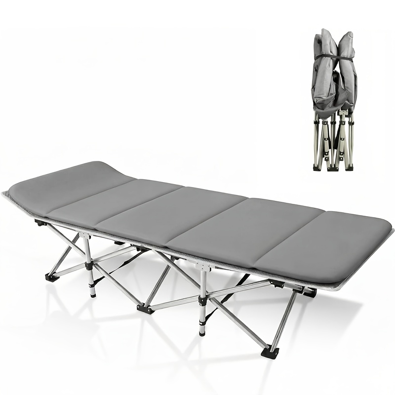 TEMU Camping Bed For Adults With Mattress, 6-position Adjustable Folding Camping Cot, Heavy Duty Portable Camp Bed 300kg Load, Guest Bed For Office