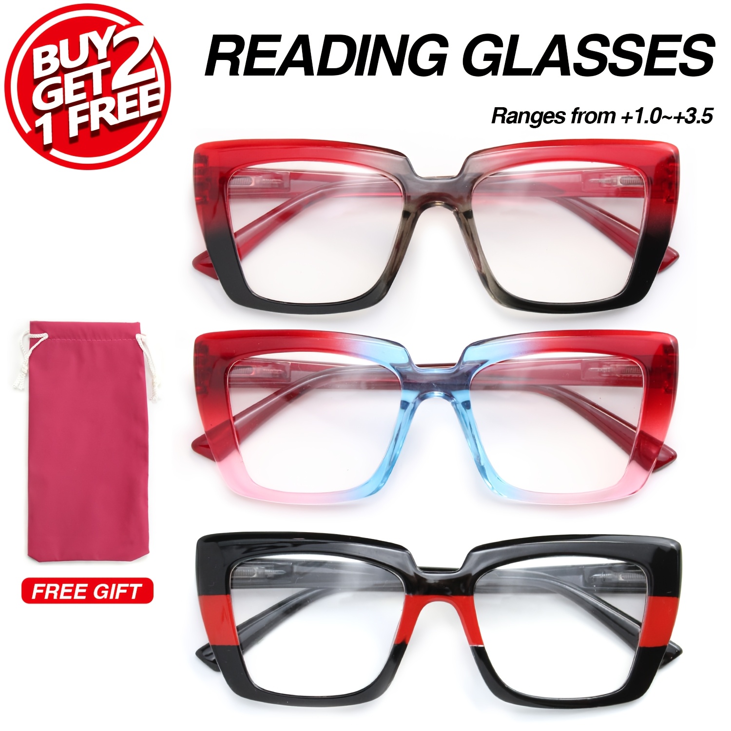 3pcs Fashion Oversized Rectangular Monogram Glasses Set