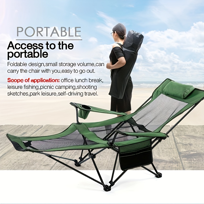 Camping Folding Chair Steel Pole Oxford Cloth Lounge Chair 3 2kg Portable  Chair With Head Rest And Cup Holder - Sports & Outdoors - Temu