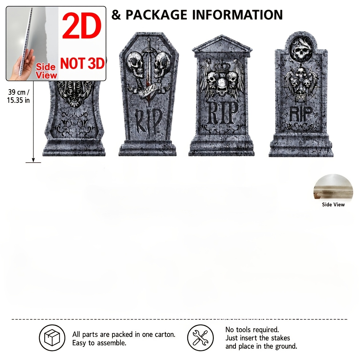 TEMU 2d Flat, [2d Flat] 2d Flat, 4pcs Halloween Tombstone Yard Stake Decor Set, 2d Flat Lawn Tombstone Sign, Includes 8 Ground Stakes. Suitable For