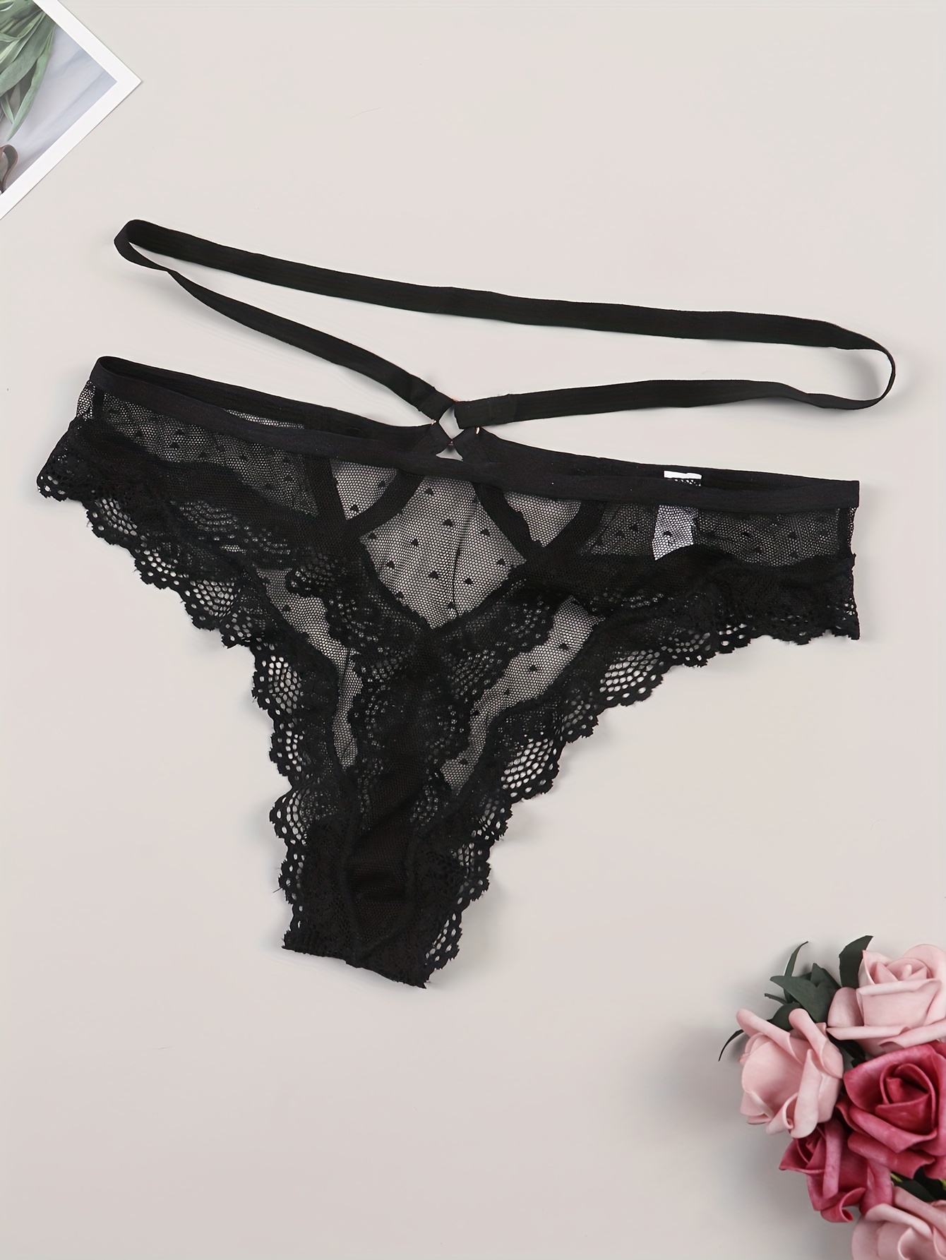 Seductive Lace Thong For Valentine's Day - Low Waisted G-String Pantie With  Semi-Sheer Design For A Sexy Look
