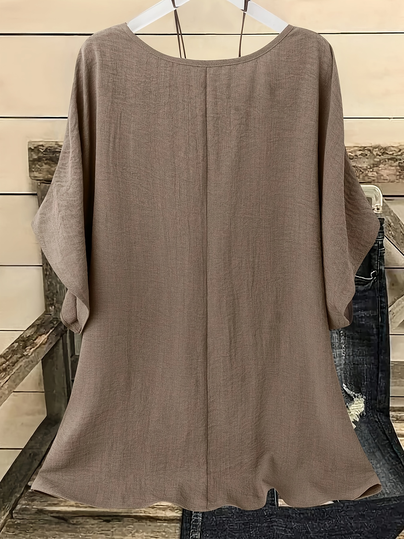 Plus Size, Plus Size Women's Casual Summer Batwing Sleeve Blouse - Olive Green Solid Color Round Neck Short Sleeve Shirt, Machine Washable & Dry Cleanable, Elegance Collection