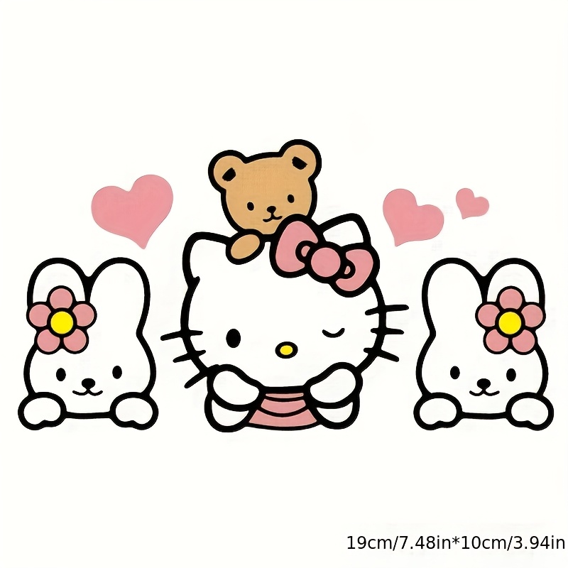 TEMU For Hello Kitty Car & Motorcycle Decal Stickers - Cute Cartoon Design With Bunny Characters, Waterproof & Uv-resistant For Vehicle Exterior