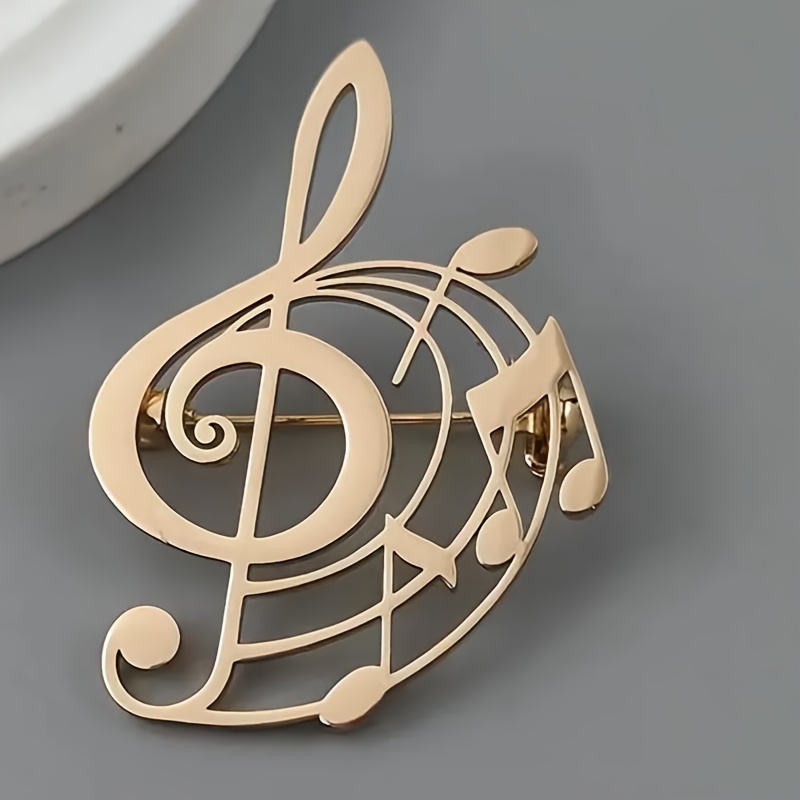 TEMU Vintage Music Note Brooch, Stainless Steel Openwork Treble Clef Design, Exquisite Suit Jacket Accessory, Men's Artistic Decorative Pin