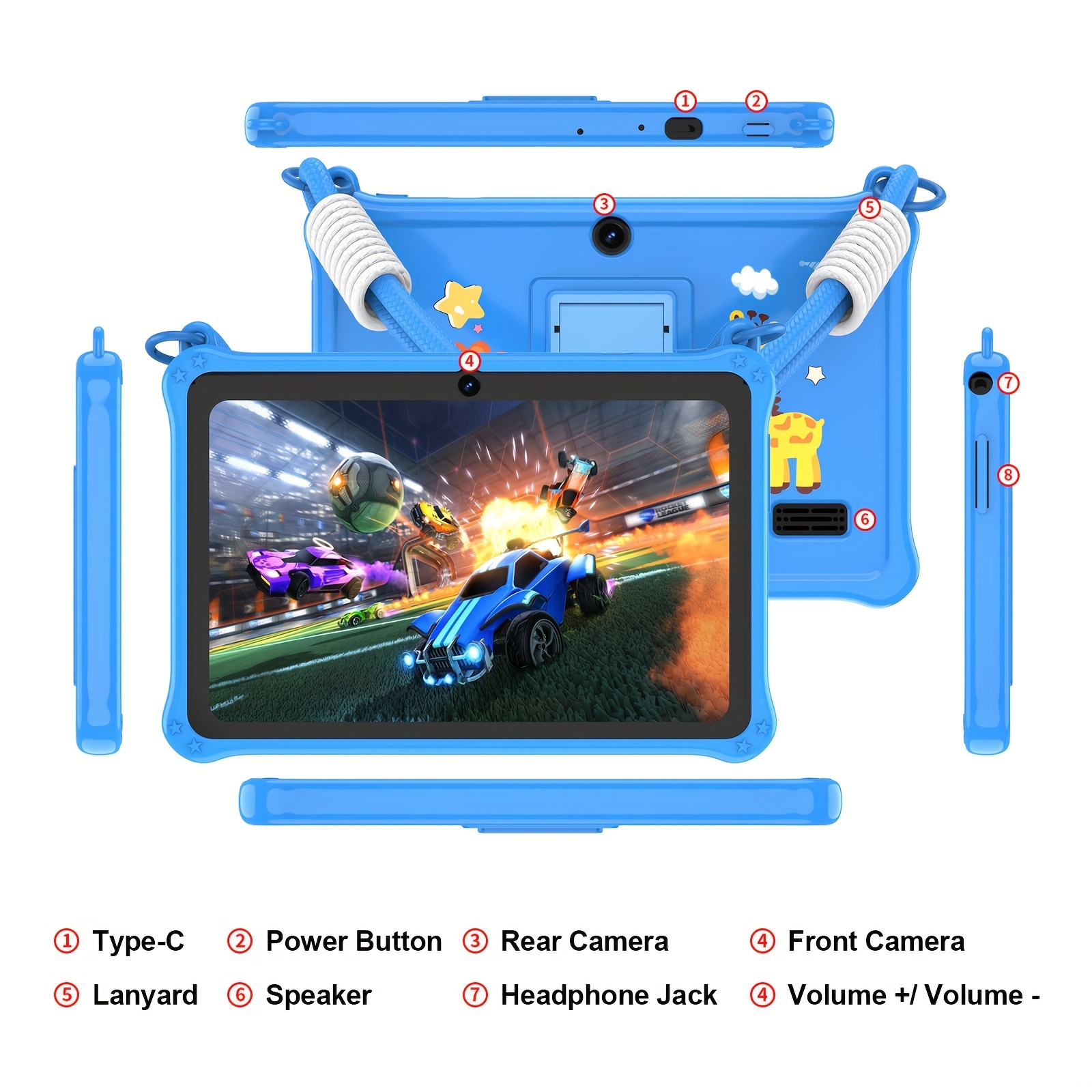 Children's Android 13 Tablet Computer, 7-inch Tablet Computer with Protective Case, 32GB ROM, 4GB (2GB+2GB Expandable) Memory, Quad-core CPU, Supports 1TB Expansion of Micro SD, Dual Cameras, WIFI+, Tablet Computer, Handheld + Stand Design +