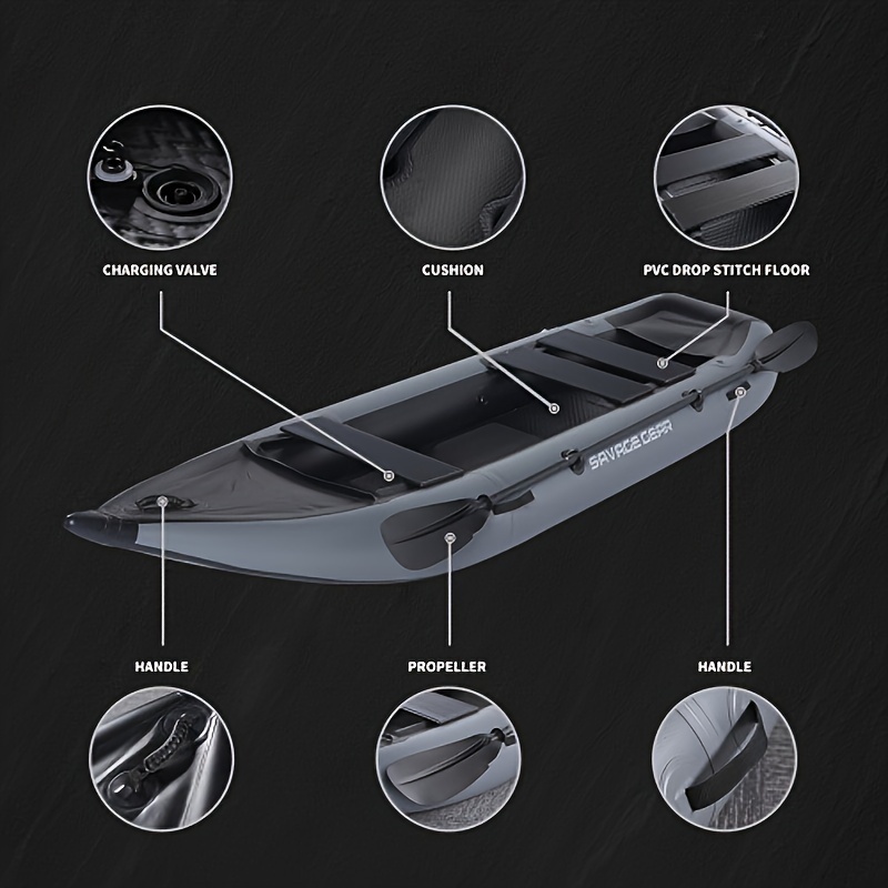 Large Inflatable Kayak, 2 Person Foldable Canoe Set, Water Sports Rubber  Dinghy, Sea Fishing Boat Raft for Adults