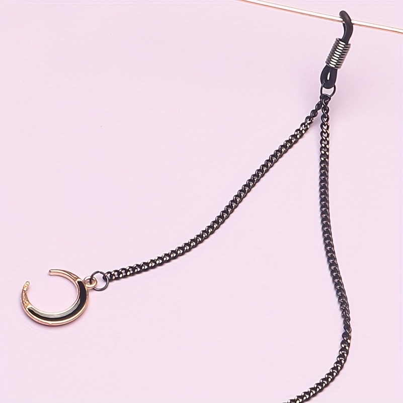 E-shop Minimalistische Damen-Brillenkette in Schwarz mit Halbmond-Anhängern - Verstellbares Brillenzubehör für Lässige & Formelle Outfits, Formelles
