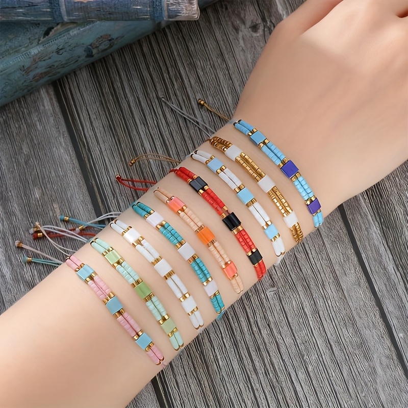 12pcs Multi-Coloured Rice Bead Bracelet Set, Perfect Gift