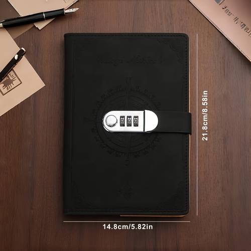 pu leather notebook with engraving combination lock diary name text thickened binder journal suitable for office writing graduation gift for him her in multiple colors