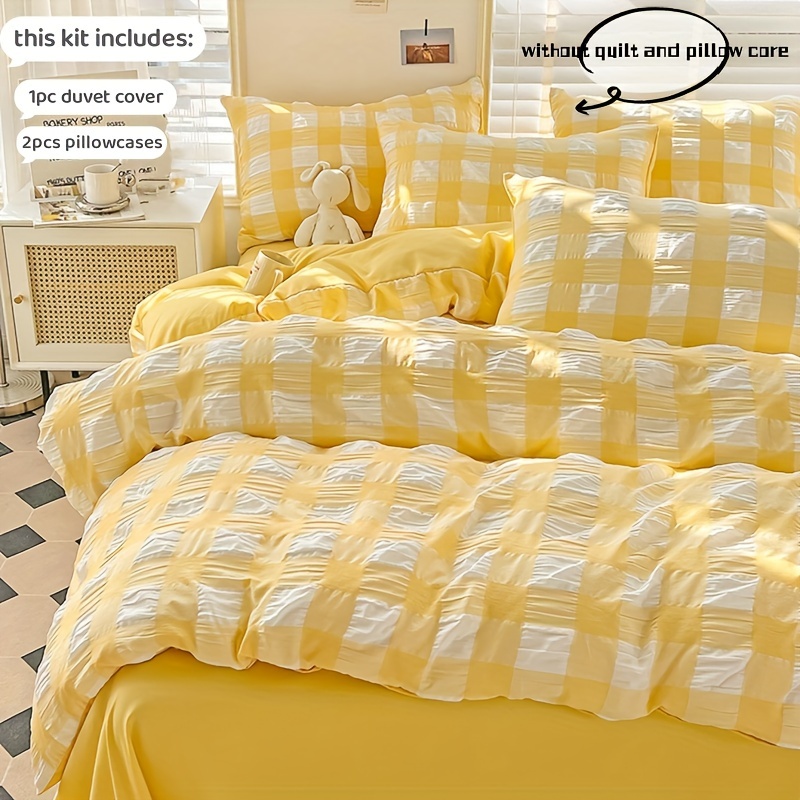 E-shop Bubble Chiffon Karo Bettwäsche 3-teiliges Set inklusive Bettbezug und Kissenbezüge (Füllung nicht enthalten)