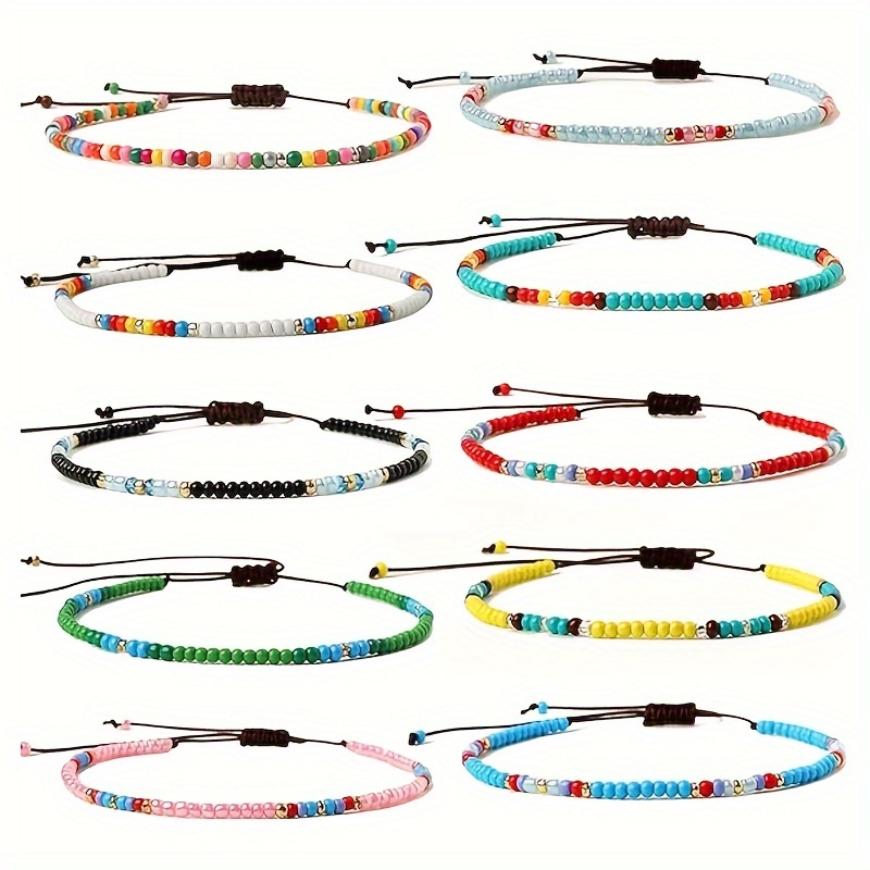 

10pcs Handmade Beaded Anklets For Women Girls Boho Colorful Beaded Ankle Bracelet Adjustable Anklets