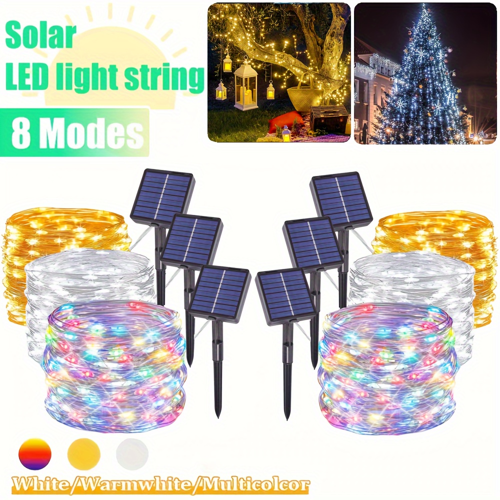 1 Stück, LED Solar-Lichterkette für den Außenbereich, mit 8 * Kupferdraht-Feengirlande, intelligente Solarleuchten, solarbetrieben mit intelligenter Erkennung – lichtempfindliche Gartenlampe für