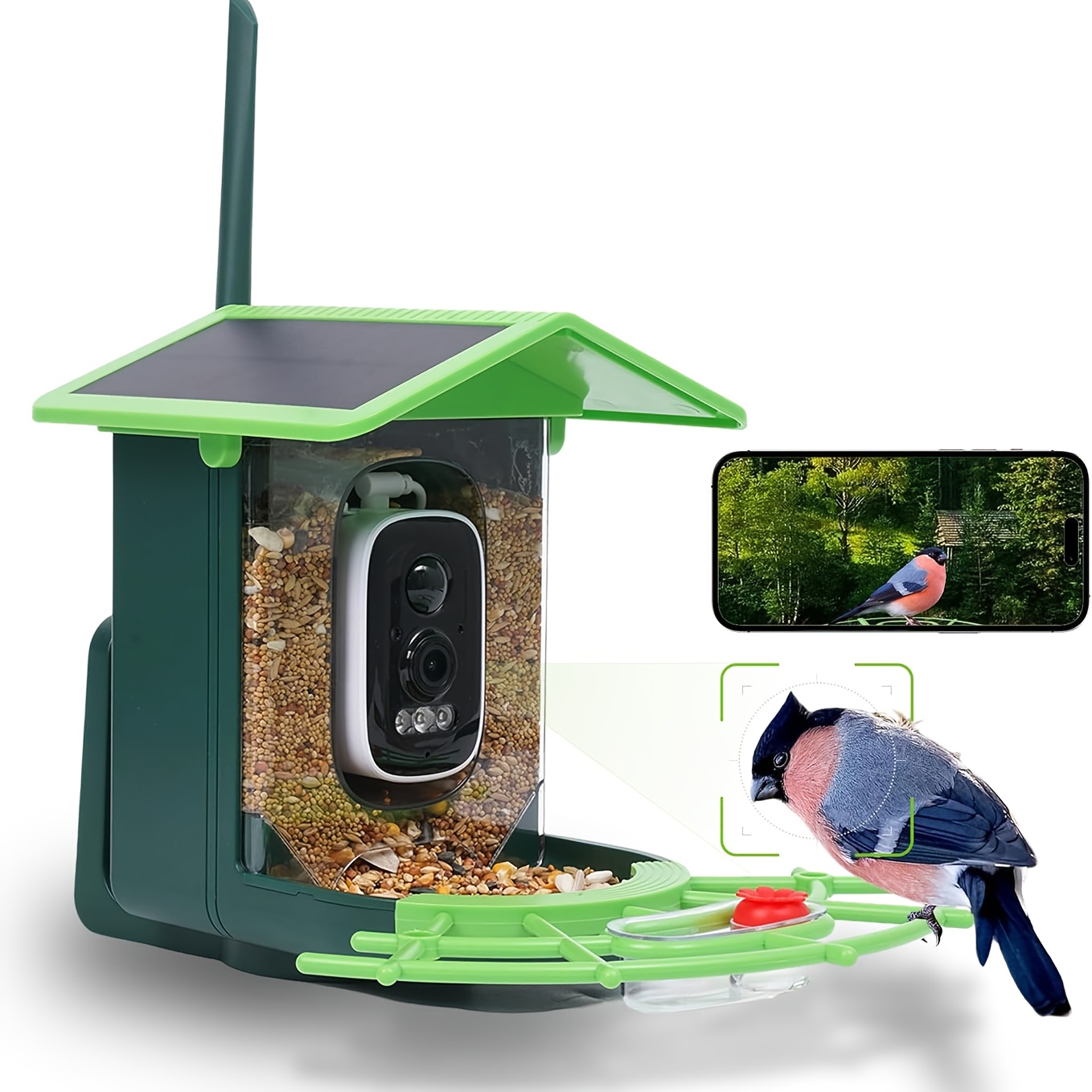 1pc Jaula para Pájaros con Monitor, Comedero Solar 1296P, Captura Automática de Vídeos y Fotos de Aves, Identificación AI de Especies (No Incluye Batería), Batería de Litio 4000mAh, Ideal para Amantes de las Aves