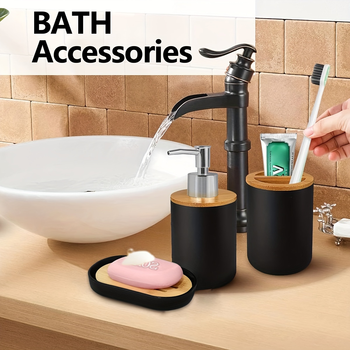 set bagno dispenser porta spazzolino e porta - Temu Italy