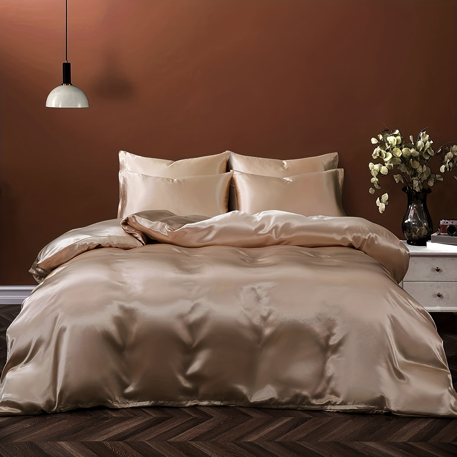 3pcs Large-size Solid Color Satin Duvet Cover, Simple And Elegant High-end Feeling 3pcs Bedding (does Not Duvet Or Pillows)