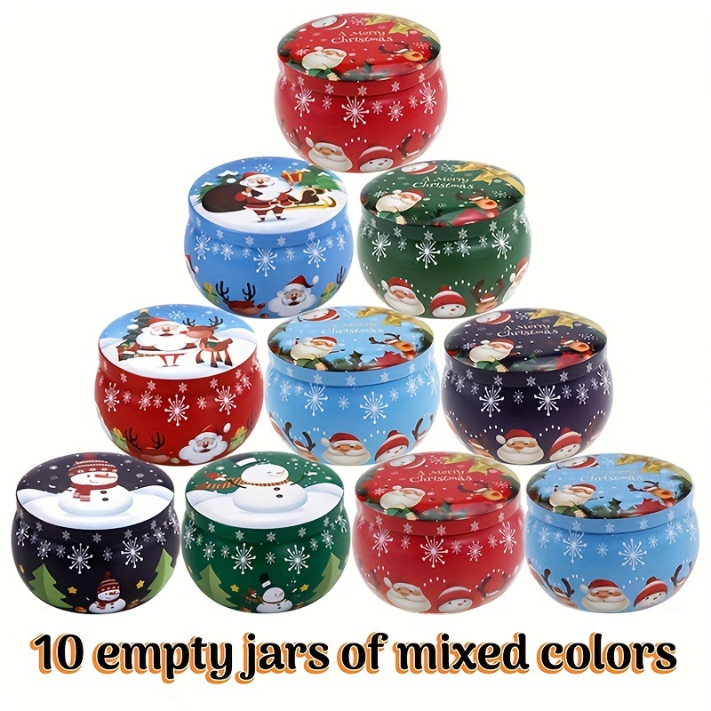 Image of 10pcs Christmas Themed Candle Jar, 2.2oz Candle Tin Box, Candle Jars For Making Candles, Christmas Decorations, Party Supplies, Goodies Jar