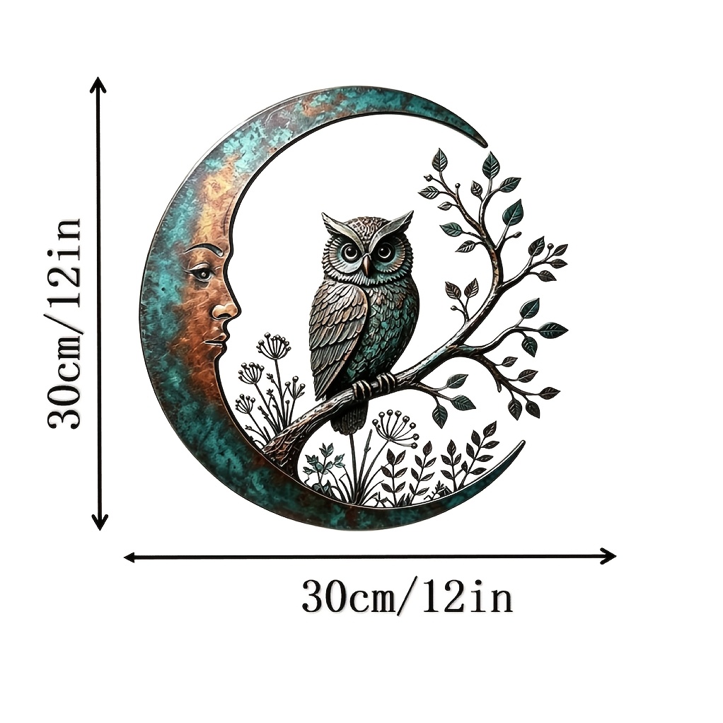 TEMU 2d Flat - 【2d Flat】 2d Flat - [2d Flat] 2d Flat Hollow Retro Acrylic Wall Hanging Ornament, Crescent Human Face Owl Branch Wall Decor, Bohemian