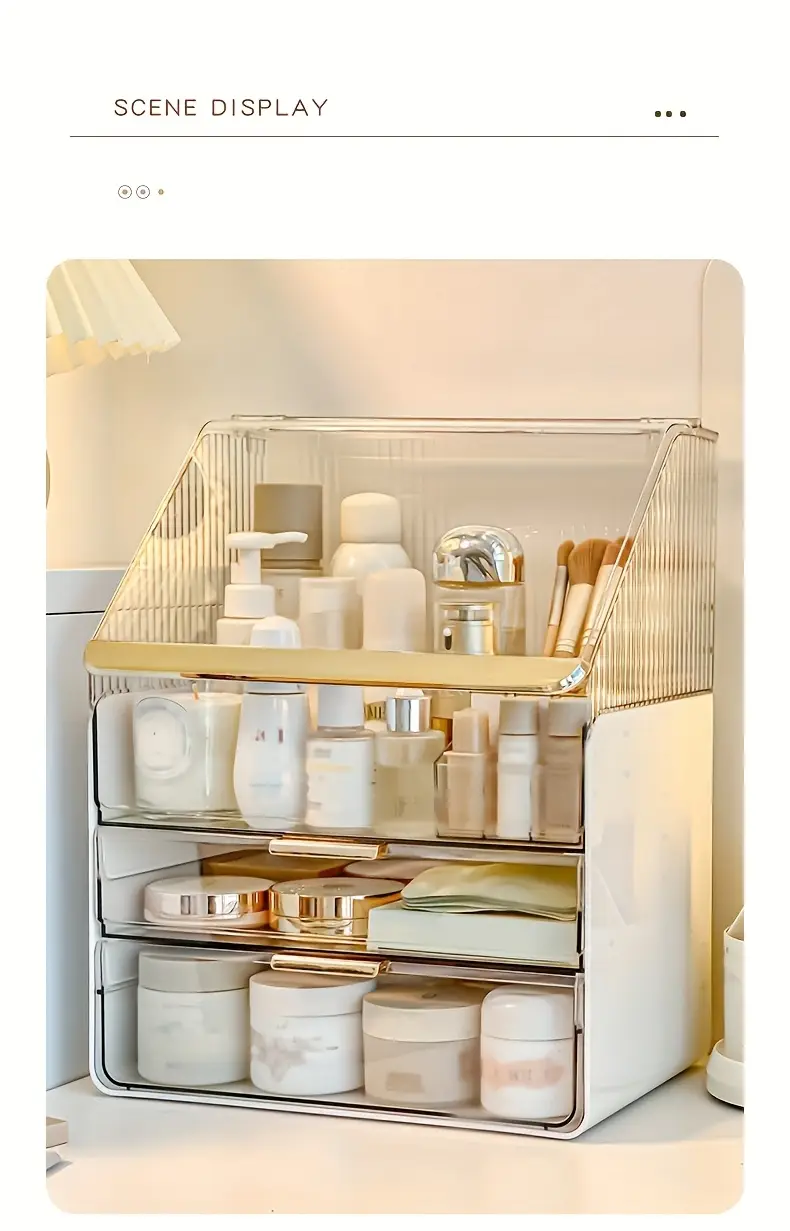1pc large capacity clear cosmetic perfume organizer transparent makeup brush holder with multiple compartments lightweight polished bathroom countertop storage box for women men no assembly needed Product details 6