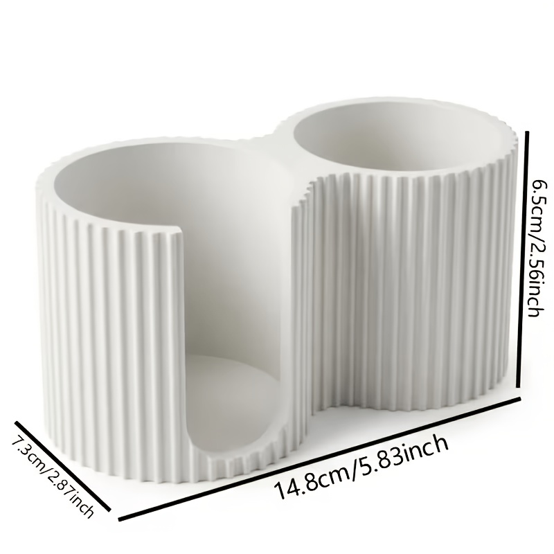 TEMU Minimalist Striped Makeup Storage Box, Creative 3d Printed Pad And Swab -one Holder, Dual-function Bathroom Swab Box, Neat Countertop Decor For