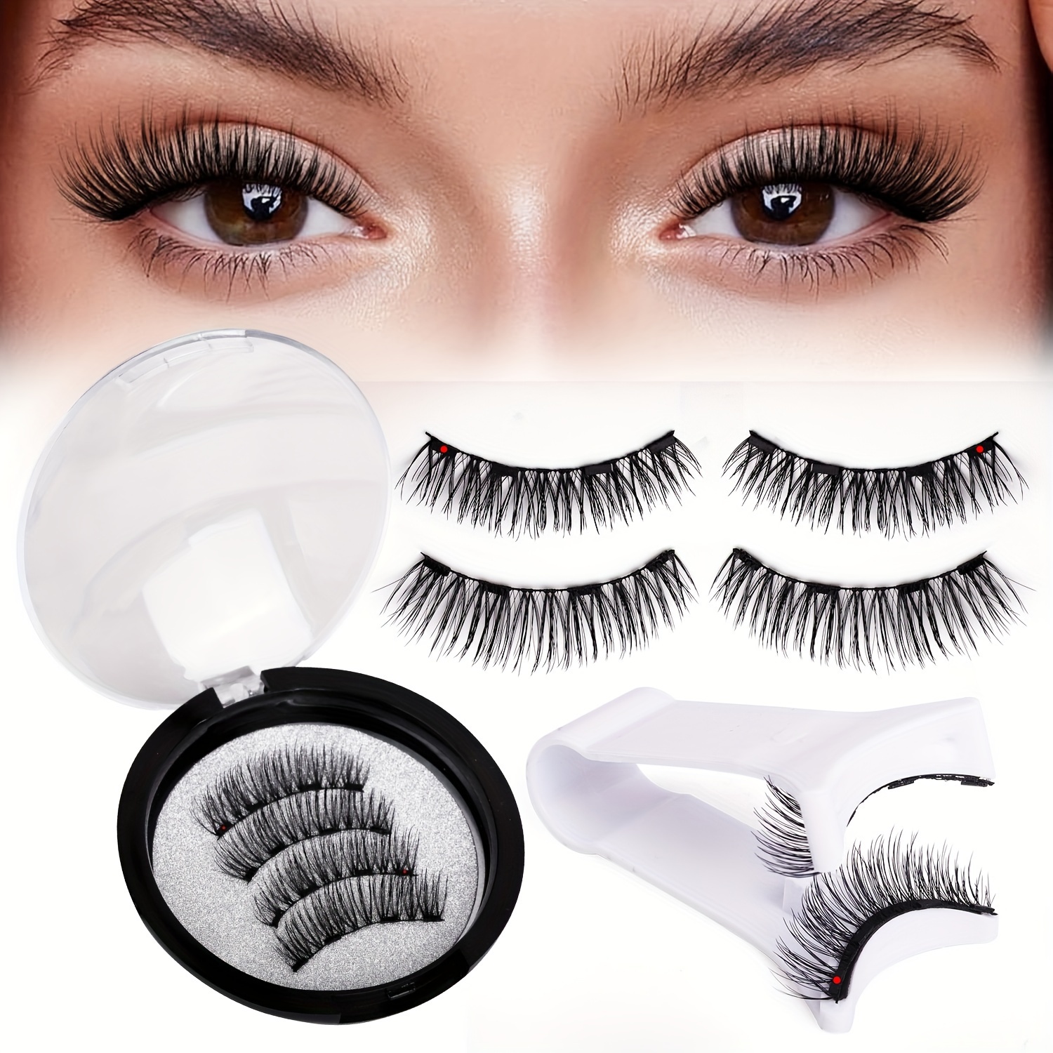 

4pcs Luxelash 3d Magnetic Eyelashes Set - C , , 6-9mm Length, Reusable, Waterproof, Easy To Apply, Needed, Includes Applicator, Multi-pack For Halloween & Parties