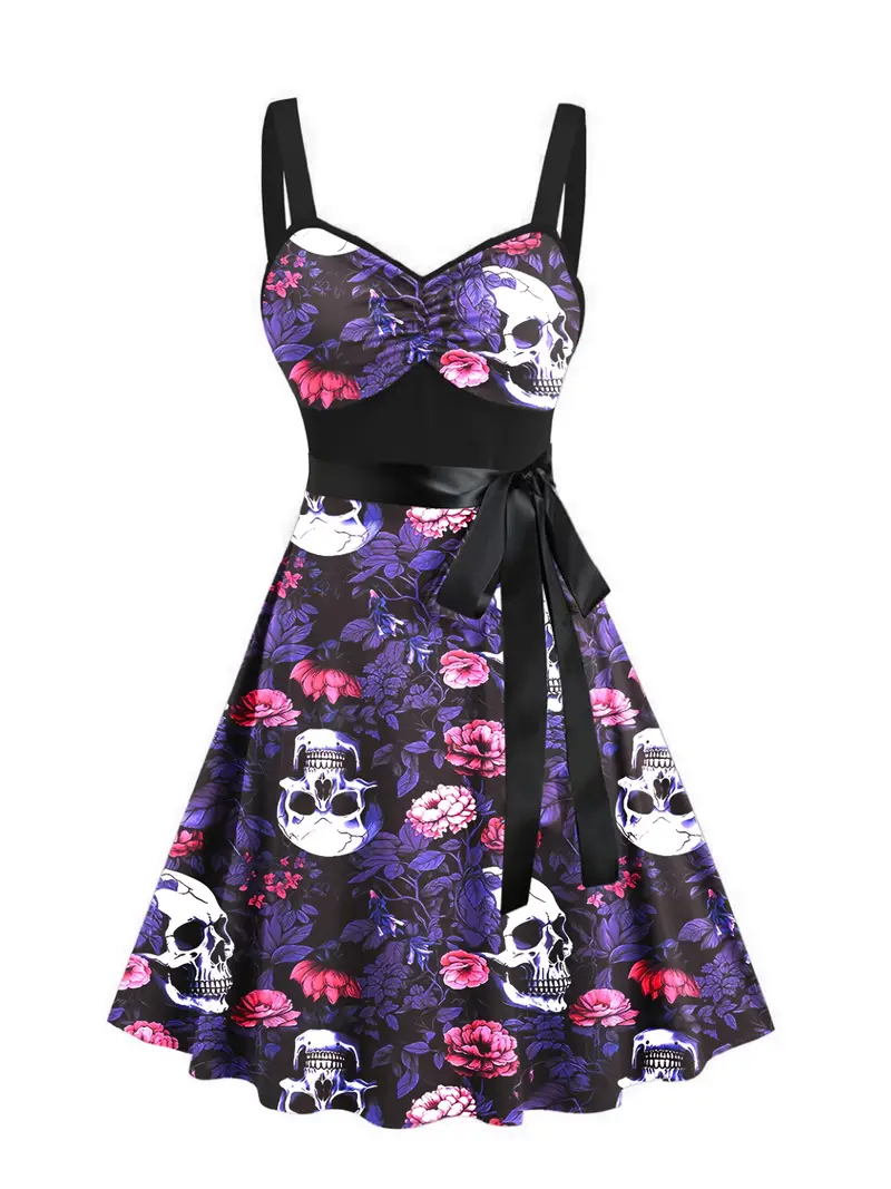 skull corset dress Skull Overbust Corset Dress Set: Gothic Steampunk Outfit with Sleeve