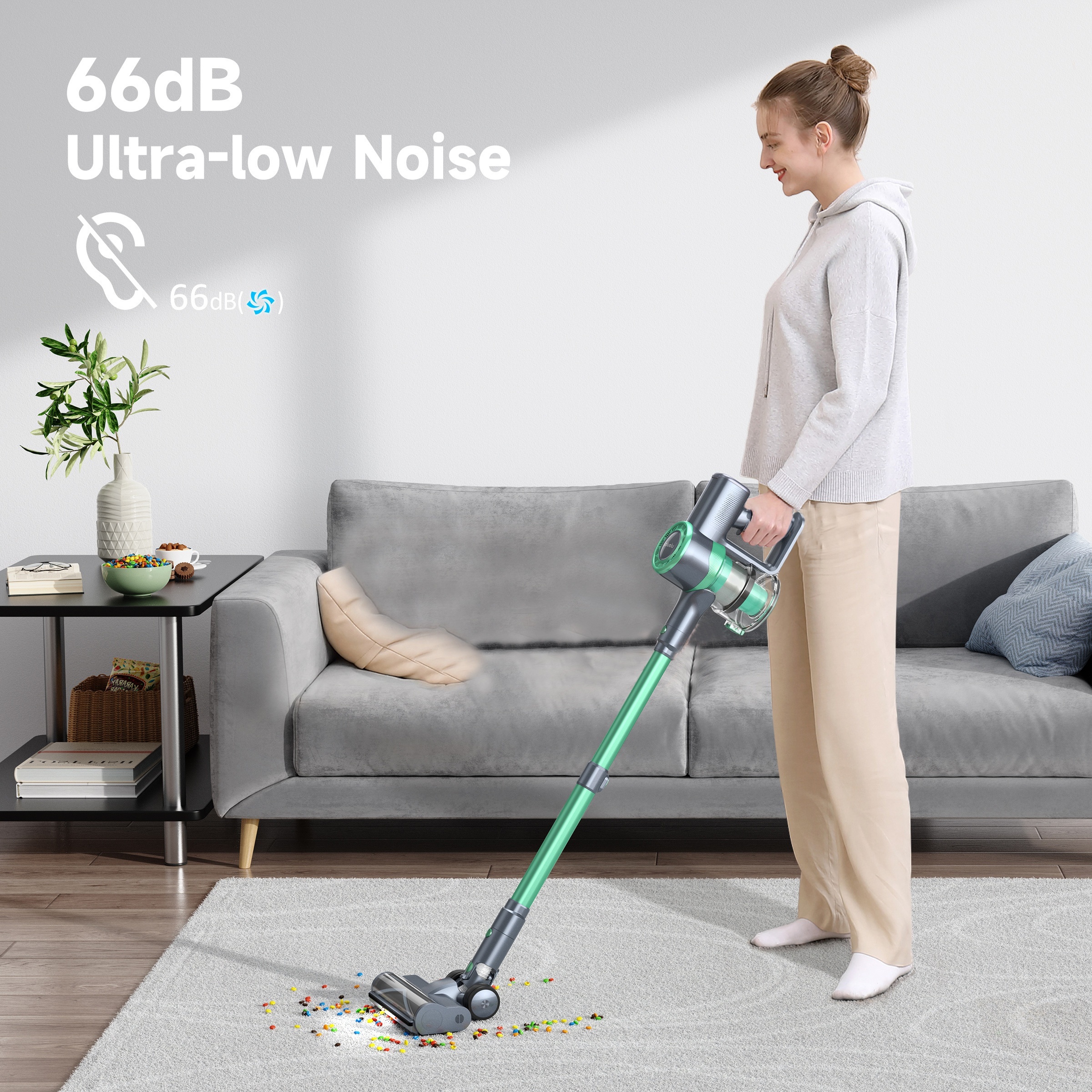 Lubluelu P2 Draadloze Stofzuiger, 33Kpa Staafstofzuiger met -Klitten Borstel en Verbeterd Groen Licht, Stofzuiger voor Thuis, Draadloze Stofzuiger voor Huisdierenhaar, Tapijt en Harde Vloeren