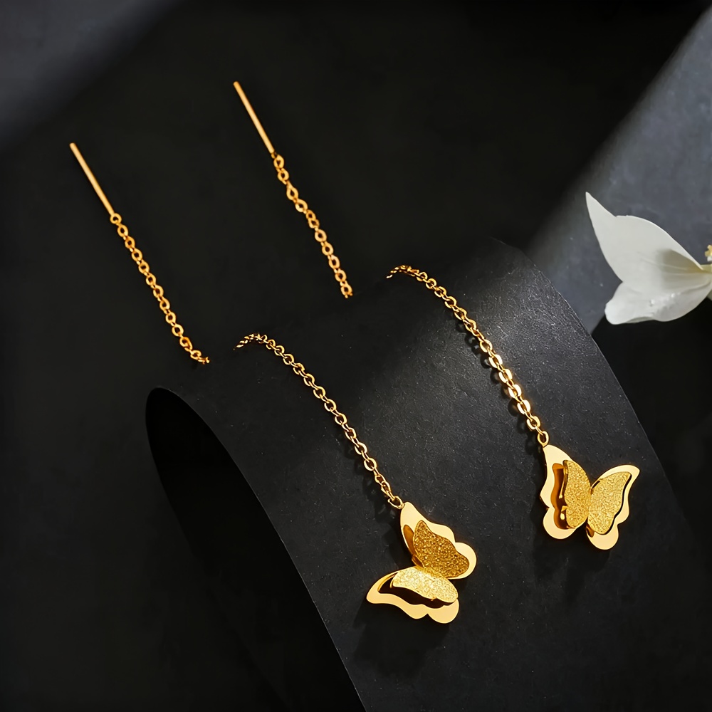 E-shop Hochwertige Edelstahl Hypoallergene Goldene Schmetterling Quasten Ohrringe, Verblassungsfest, Einfach Elegant, Modische Damen Ohrringe für den