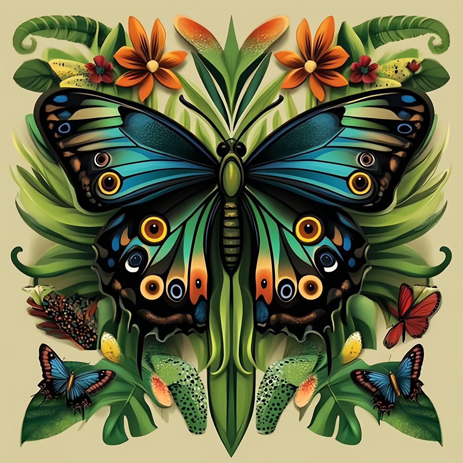 Cross-Stitch Printed Kit, Colorful Butterfly Flowers Pattern