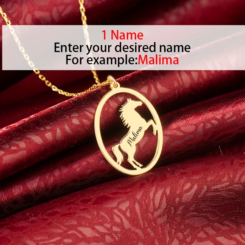 TEMU Custom Elegant Horse-shaped Name Necklace, 18k Gold Plated, Customizable English Name, Personalized Decoration, Equestrian Pendant, Fashion Font
