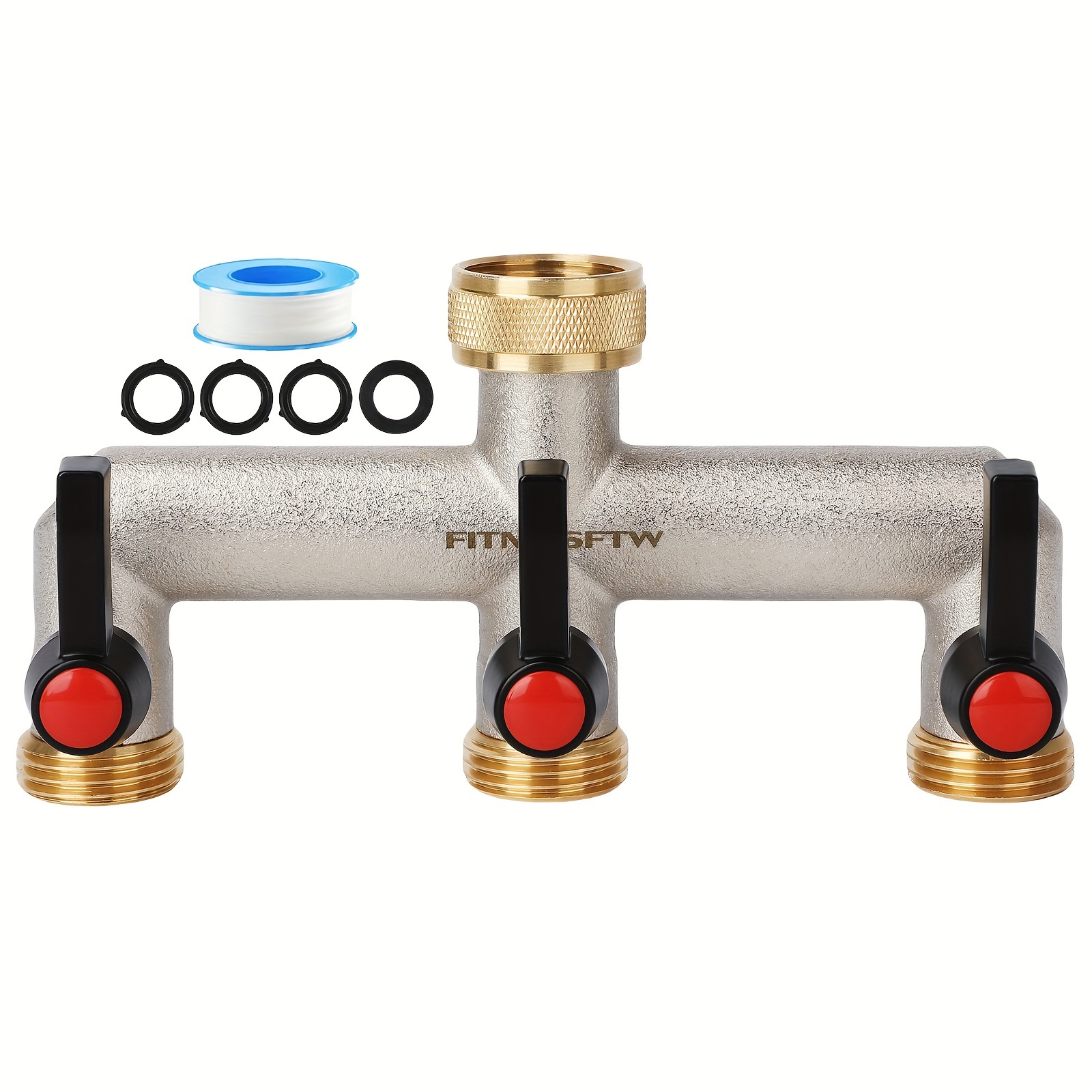 

3 Way Hose Splitter, Hose Splitter 3 Way For Garden, Ght 3/4" Brass Faucet Diverter, Heavy Duty Nickel Plated Hose Tap Splitter With Extension Handles And 3 Individual On/off Valve