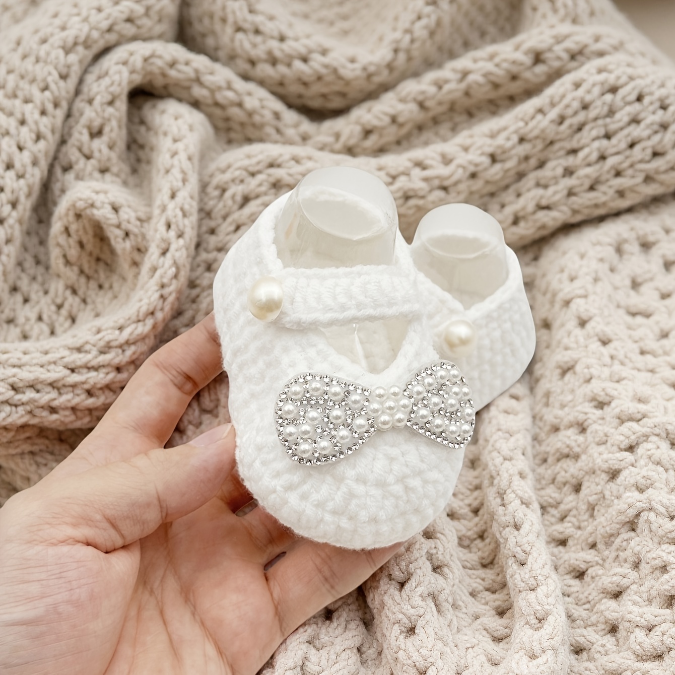 baby girl crochet booties pearl pattern soft knit Temu Kuwait