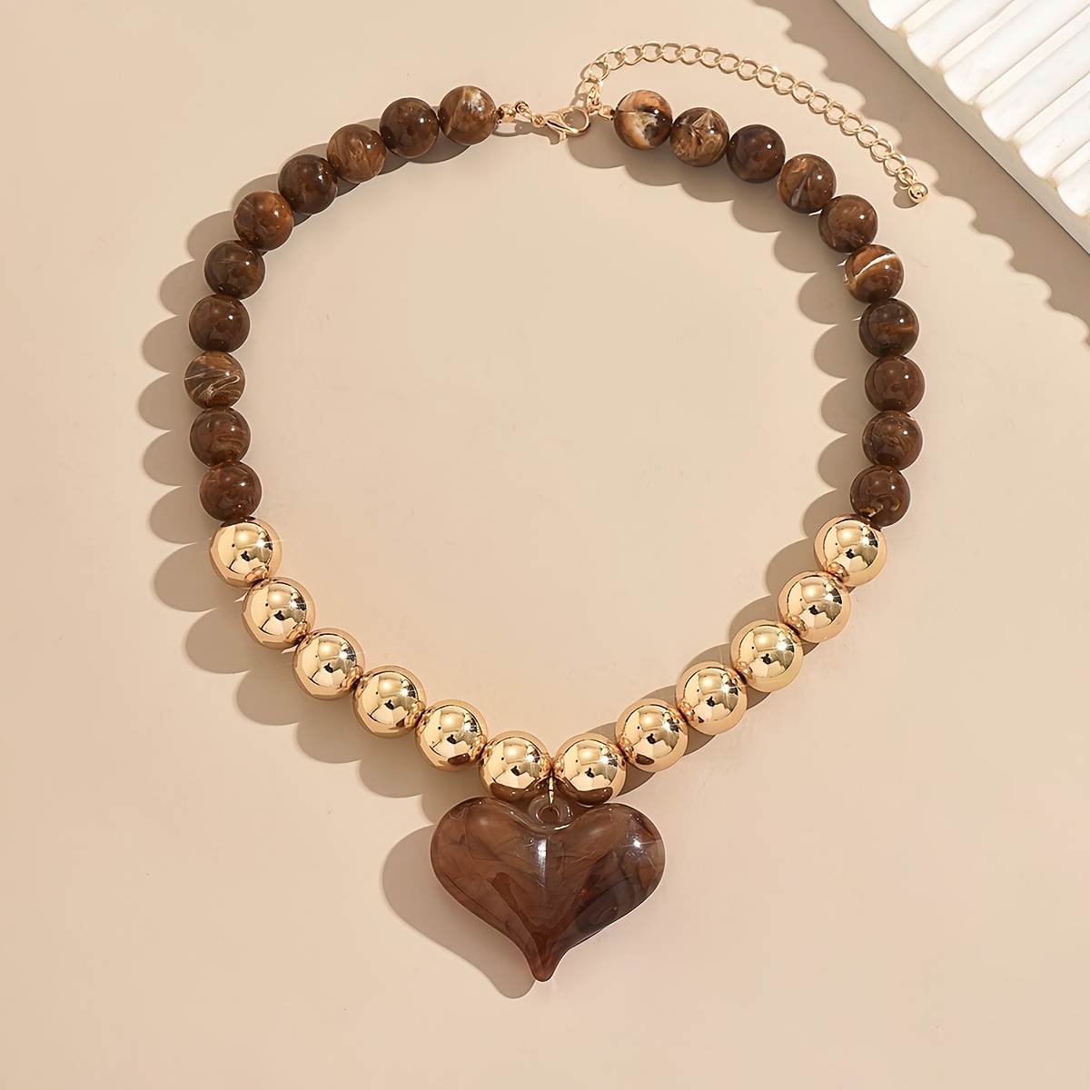 TEMU Collier Tout-Usage Vacances Collier avec Grande Pendentif de Perles Color-Block Chaîne Clavicule Courte Grande Pendentif Cœur Accessoire