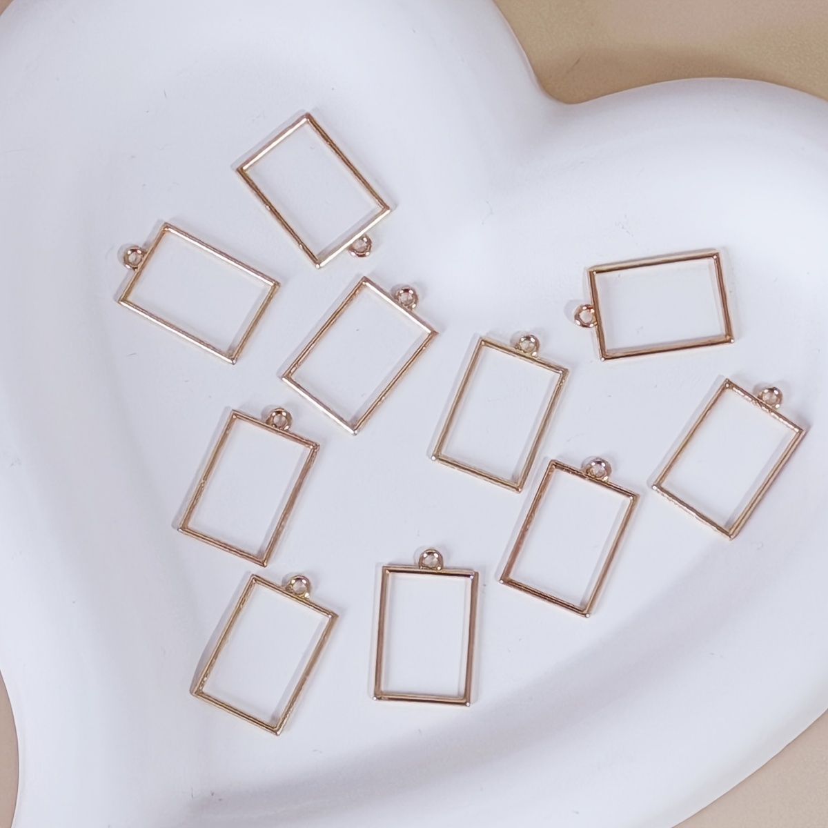 Image of 10pcs ( Purchase) Korean Style Hollow Rectangular Charms - Minimalist Cut-out For Diy Earrings, Necklace Pendants, Keychains - For Shoe/ Accessories