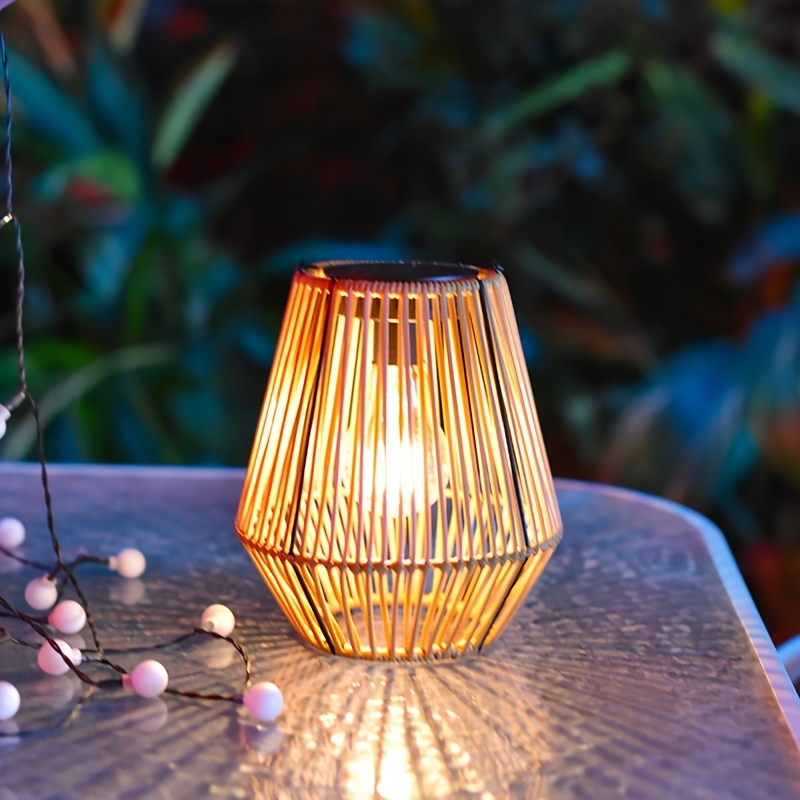 

1pc, Vintage Chinese-style Garden Lantern With Solar-powered Outdoor Rattan Bamboo Handwoven Portable Hanging Lamp For Yard Decoration