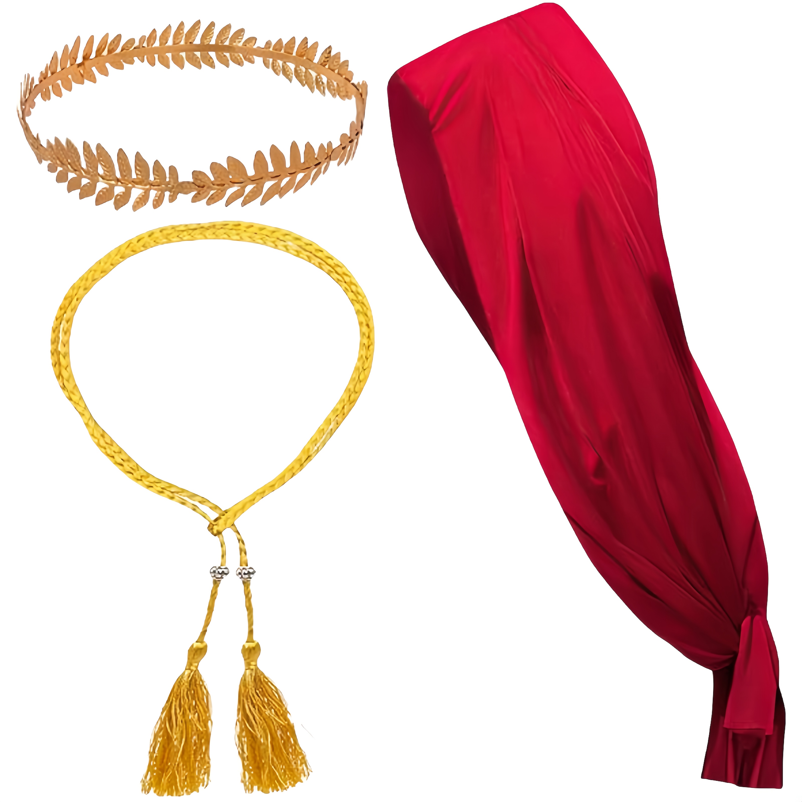 Image of Roman Greek Costume Accessory Set - Includes Wreath Headband, Stole, And Waist Belt For Greek Party Supplies