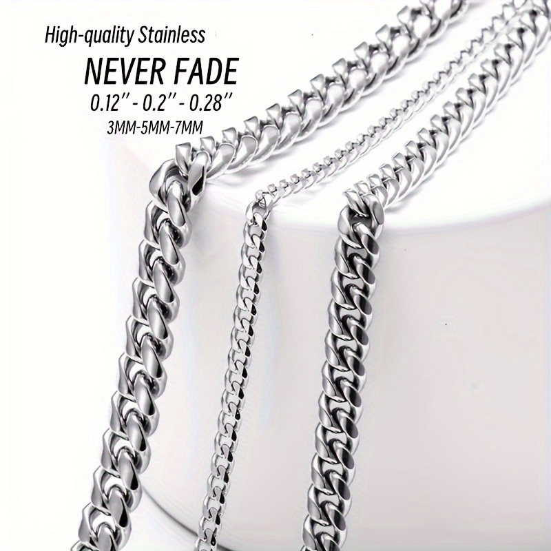 1pc Chain Necklace, Stainless Steel Silver Link Necklace Available in 2mm, 3mm, 5mm, 7mm, and 9mm Widths, 18-24 Length ,Gifts for Men Women,Temu