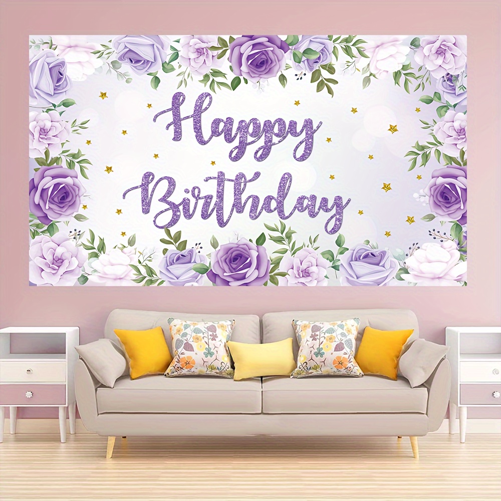 

1pc Birthday Party Background, Purple Rose Background, Photo Background, Flower Banner, Home Decoration Background, Party Decor Supplies, Home Wall Decor Supplies Indoor Outdoor Decor