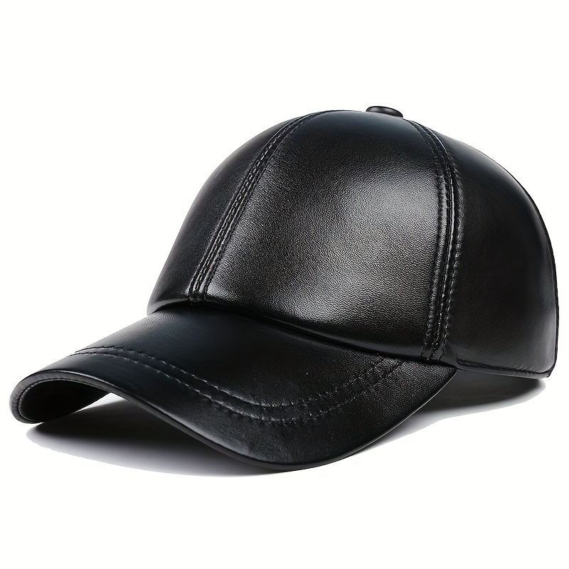 TEMU Men's Genuine Leather Baseball Cap - Real Sheepskin Winter Windproof Hat For Seniors & Elderly, Warm Outdoor Casual For Comfortable Vintage Dad