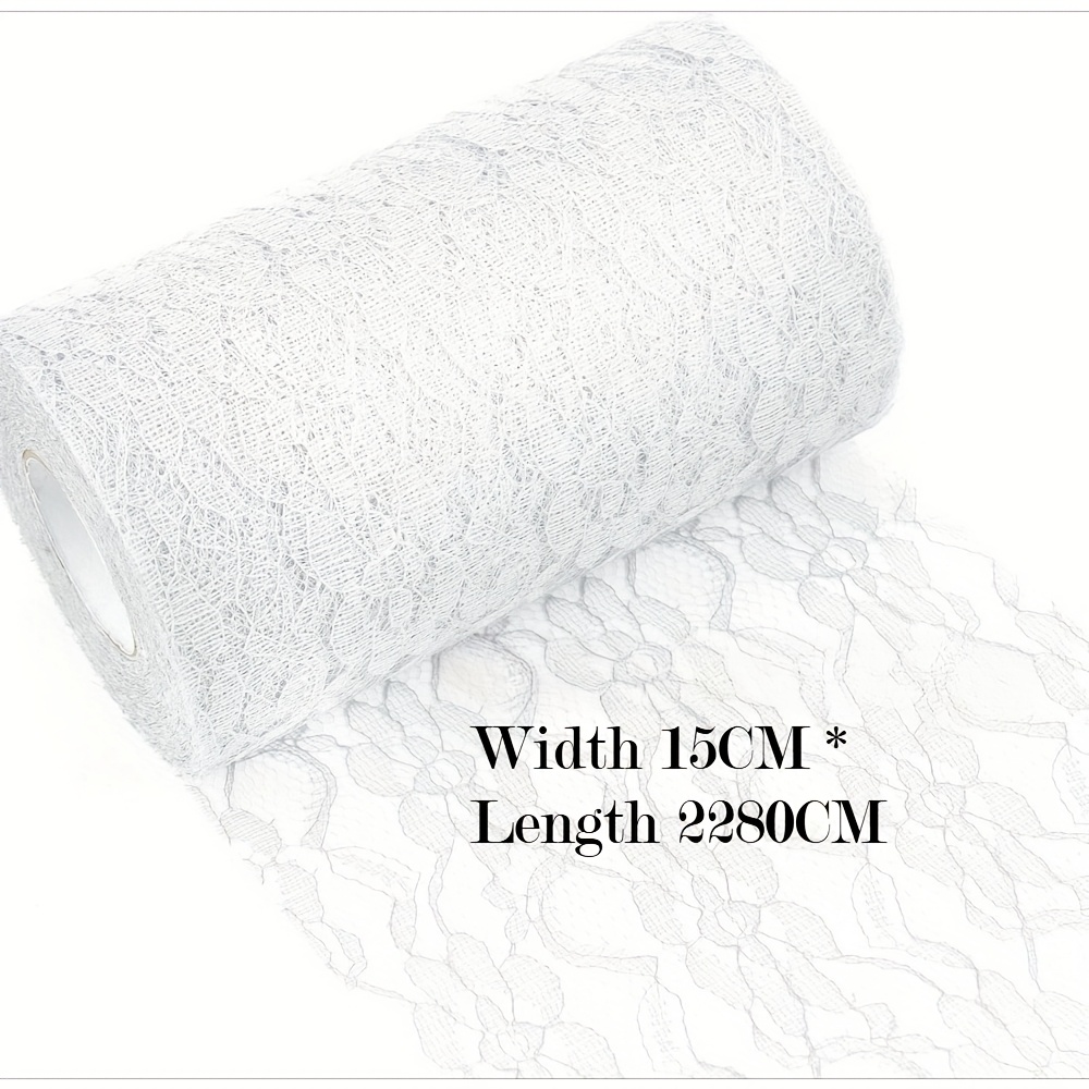 E-shop 22,8 Meter pro Rolle weiße Spitzenstoff | 15 cm x 22,8 Meter dekorative Tischdecke, waschbar, exquisite Spitze geeignet für Hochzeiten, Taufen