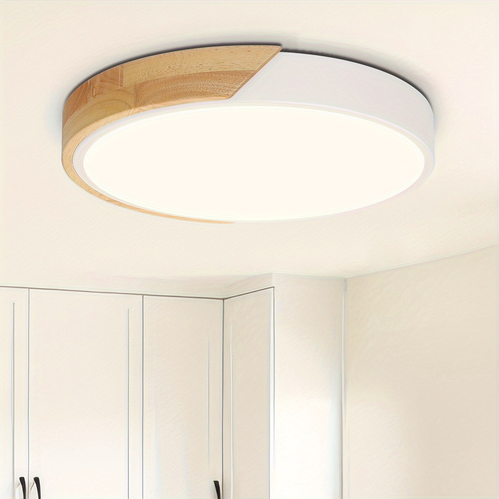 

Modern Wooden Led Ceiling Light - Minimalist Round Design With Acrylic Lampshade, 4500k Neutral & 3000k Warm White Options, Bedroom, Dining Room, Laundry, Hallway, Restaurant, And Bookstore