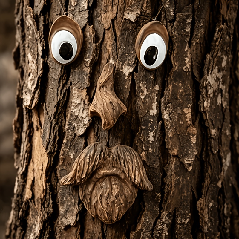 TEMU 1 Set Of 4pcs Tree Face Tree Features - Resin Tree Face Decoration For Outdoor, Yard Art Statue Making, Halloween, Easter, Garden, Creative Prop