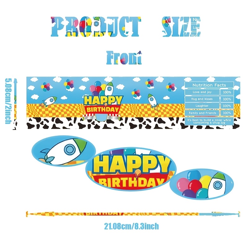 TEMU 15 étiquettes autocollantes pour bouteille d'eau Histoire de dessin animé, décoration de fête d'inspiration, fournitures de fête d'anniversaire